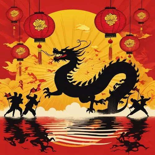 dragon boat,golden dragon,shenlong,yingchao,quanzhong,xingquan,Illustration,Black and White,Black and White 31