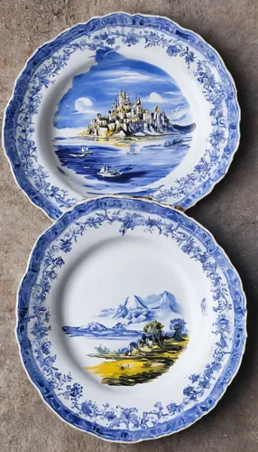 Capture nostalgia: Write a poem about a cherished blue and white china plate passed down through generations.,vintage dishes,dishware,decorative plate,vintage china,dinnerware set,white and blue china