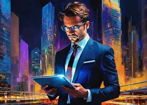 man with a computer,cybertrader,blur office background,sci fiction illustration,ceo,businessman,jasinski,banker,wallstreet,corporate,world digital painting,abstract corporate,cios,night administrator,financial world,an investor,modern office,executives,brokers,futurists,Conceptual Art,Oil color,Oil Color 20