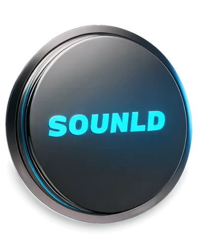 Audio icon, click sound effect, 3D button, metallic material, glossy texture, rounded edges, high-tech design, bright blue light, solo object, center composition, shallow depth of field, soft focus, w