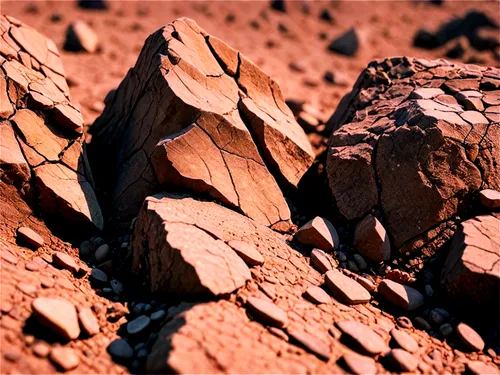 dirt, brown color, rough texture, irregular shape, scattered particles, small rocks, dry surface, cracked earth, close-up shot, shallow depth of field, natural light, warm color tone.,colored rock,san