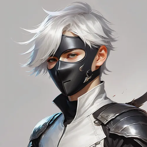 kakashi hatake,grey fox,male character,male elf,corvin,male mask killer,shen,3d crow,masked man,assassin,bandit,sheik,cartoon ninja,persona,silver fox,cullen skink,robin,shinobi,masquerade,portrait background,Illustration,Paper based,Paper Based 11