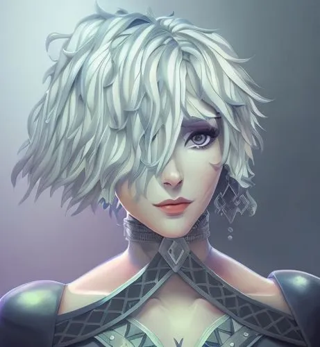 mujer de piel blanca gotica ,violet head elf,fantasy portrait,elsa,cg artwork,tiber riven,gara,silver,portrait background,mezzelune,meteora,short blond hair,ice queen,echo,eris,fuki,digital painting,b