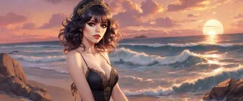 the sea maid,amphitrite,struzan,mermaid background,beach background,fantasy picture,Digital Art,Anime