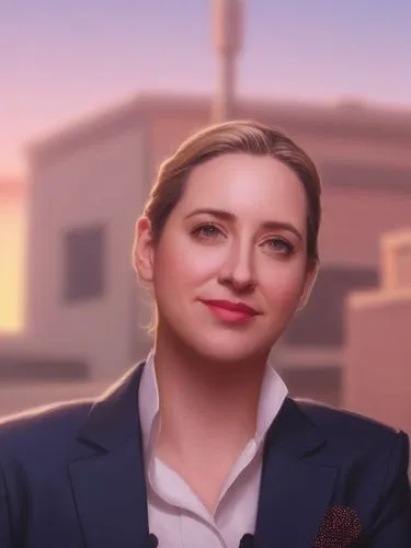 A perfect woman.,woman with a suit jacket and red lipstick smiling in front of a building,feuerman,raimi,pam,blur office background,beesly,portrait background,Illustration,American Style,American Styl