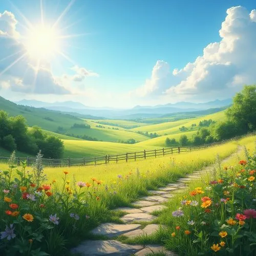 landscape background,nature background,meadow landscape,spring background,springtime background,spring morning,sunburst background,spring sun,summer meadow,beautiful landscape,nature wallpaper,blooming field,a beautiful day,bright sun,sunny day,background view nature,windows wallpaper,summer background,summer day,sunray,Photography,General,Realistic