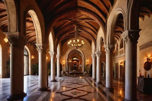 cloister,cloisters,alcazar of seville,corridor,arcaded,porticos,hallway,vaulted ceiling,royal interior,corridors,refectory,galleries,arcades,transept,undercroft,interior view,foyer,vaults,entrance hall,the interior,Art,Classical Oil Painting,Classical Oil Painting 34