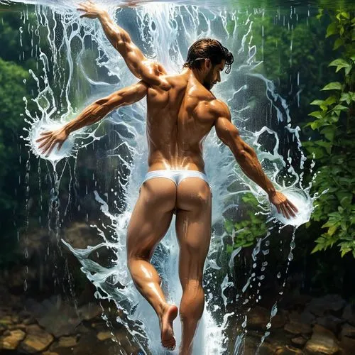 narciso,tarzan,jet d'eau,water fall,splashing,water splash,Art,Classical Oil Painting,Classical Oil Painting 01