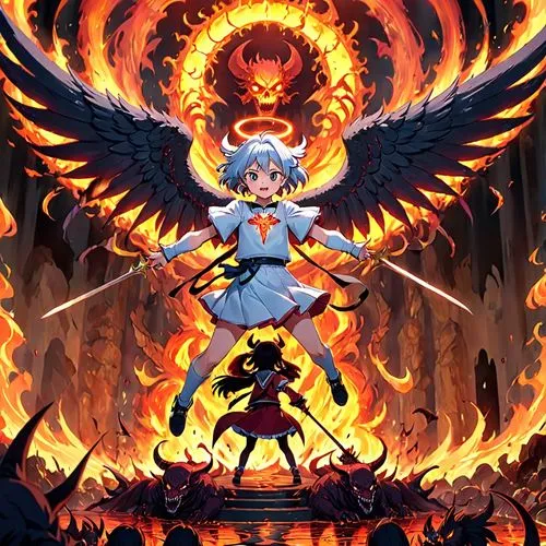 fire angel,angels of the apocalypse,angelfire,uniphoenix,touhou,pieri,Anime,Anime,Traditional