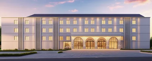 modern traditional elevation for conventional hall,religious institute,school design,biotechnology research institute,new building,3d rendering,chancellery,business school,modern building,music conser