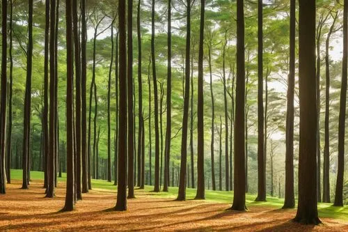 Tall trees, slender trunks, leafy canopies, various species (oak, pine, maple), aligned in a grid pattern, surrounding a modern villa, large windows, sleek lines, minimalist architecture, lush green l