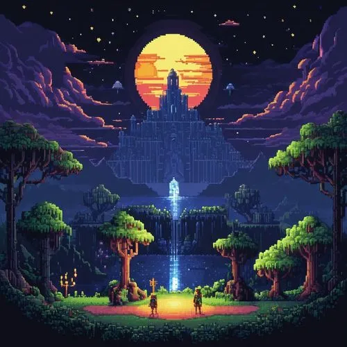 pixel art,castlevania,beautiful wallpaper,game art,dusk background,chronicon,knight's castle,calydonian,atlantis,game illustration,fantasia,scroll wallpaper,citadel,fantasy city,xanadu,starbound,hall of the fallen,background design,fantasy world,ancient city