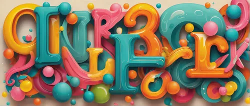 Design bubble letters alphabet with a vibrant and energetic theme.,typography,decorative letters,candy sticks,gummi candy,lettering,cmyk,grafitty,colorful foil background,candy crush,cinema 4d,stickie