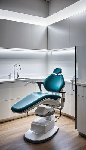 Modern dental cabinet, sleek metal frame, glass doors, LED lighting, white countertops, chrome handles, minimalist interior, spacious storage, adjustable shelves, built-in sink, ergonomic chair, clini