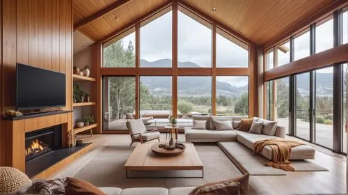 modern living room,the cabin in the mountains,living room,wood window,wooden windows,bohlin,livingroom,interior modern design,chalet,family room,wooden beams,luxury home interior,modern decor,snohetta,log home,log cabin,alpine style,house in the mountains,contemporary decor,timber house,Photography,General,Realistic