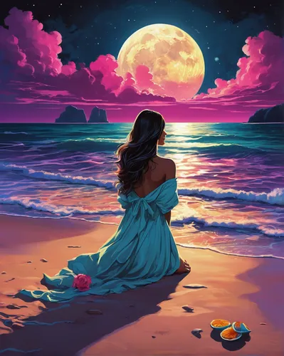 blue moon rose,sea night,purple moon,moonlit night,blue moon,moonrise,moonlight,romantic night,beach moonflower,dream beach,honeymoon,moonlit,mermaid background,moon addicted,moon shine,moon night,fantasy picture,beach background,dreamland,world digital painting,Conceptual Art,Daily,Daily 24