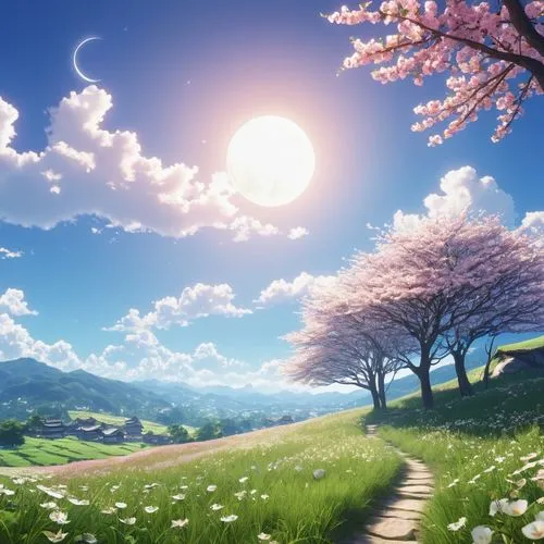 japanese sakura background,sakura background,spring background,springtime background,landscape background,blooming field,full hd wallpaper,spring morning,spring sun,sakura trees,beautiful landscape,spring in japan,beauty scene,meadow landscape,spring blossoms,a beautiful day,beautiful japan,easter background,japanese floral background,the cherry blossoms,Photography,General,Realistic