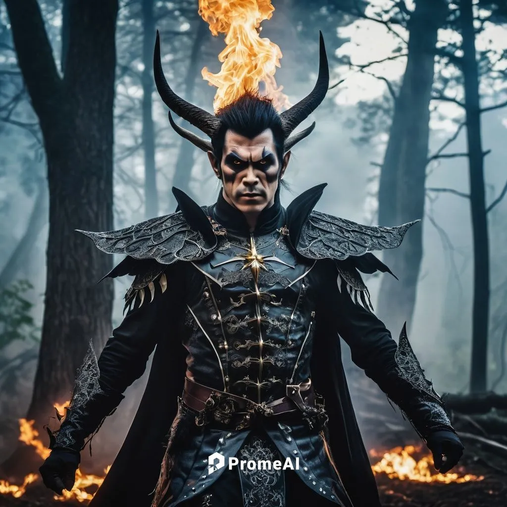 Lightning fire, smoke, Epic Scene with a Dark Fairy,glowing,misty, uhd photorealisitc authentic psychotic angry madman wearing Dark fantasy outfit and intricate gothic  makeup,do something dark magic 