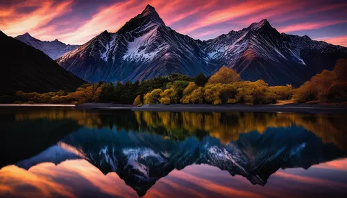 Mountain reflections at Moke Lake Queenstown,new zealand,south island,milford sound,autumn mountains,newzealand nzd,mt cook,nz,reflections in water,reflection in water,water reflection,mountain sunris