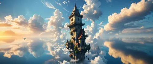 пусто,a tower that is in the air above clouds,cloudmont,skycraper,sky tree,cloudstreet,sky,skyscraping