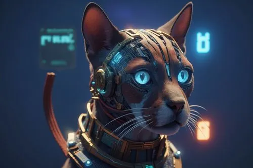 a strange looking cat wearing a collar and headband,cyberdog,bengal cat,eqecat,tenno,mau,cat vector,Photography,General,Sci-Fi