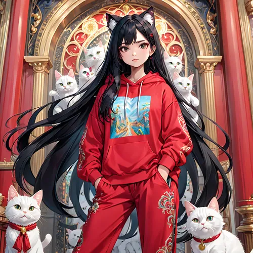 anime japanese clothing,kitsune,tracksuit,inari,nico,china cny,portrait background,spring festival,torii,red background,long-haired hihuahua,hoodie,asia,oriental girl,yuan,chinese icons,anime girl,matryoshka,xiangwei,martial arts uniform,Anime,Anime,General