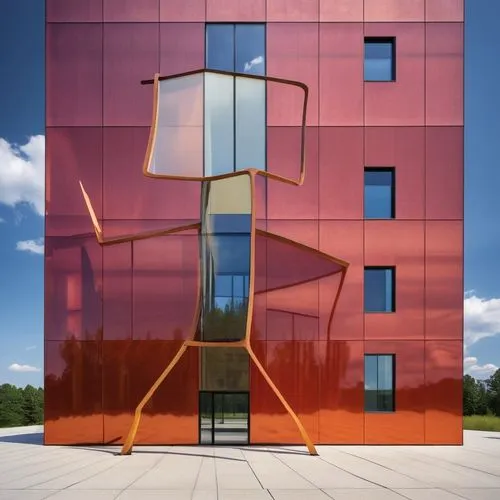 corten steel,glass facade,cube stilt houses,cubic house,metal cladding,glass building,steel sculpture,glass facades,facade panels,frame house,modern architecture,cube house,structural glass,cuborubik,public art,arhitecture,outdoor structure,archidaily,copper frame,athens art school,Photography,General,Realistic