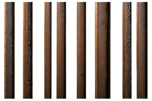 Iron bars, transparent, detailed metallic texture, rusty, old, worn out, thick vertical lines, ornate ends, curled edges, dramatic shadows, low-key lighting, cinematic composition, 45-degree angle, cl