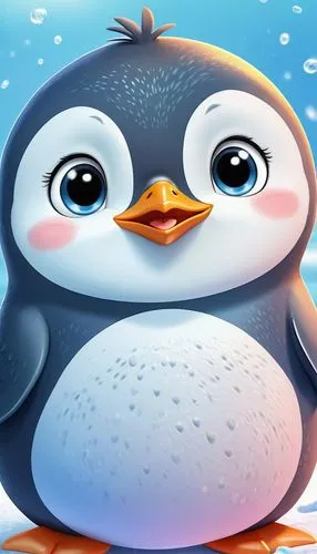 I would like a cute penguin character designed for use in a counseling app. This character should have a warm, adorable and friendly appearance. The penguin should have big eyes, a small beak, and a r