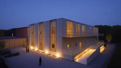 two people in front of a modern building,dinesen,passivhaus,architektur,eisenman,cubic house,architekten,zumthor,konsthall,modern house,lohaus,modern architecture,cube house,house hevelius,chancellery