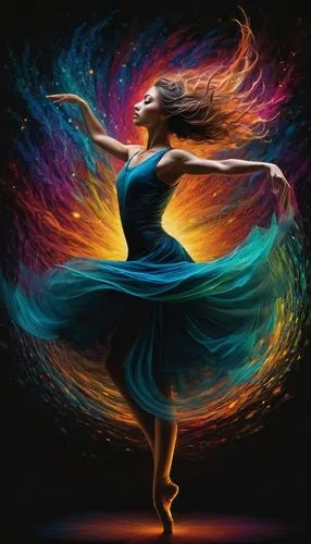 A dynamic illustration of a dancer in motion. Their body is a blur of color and energy, yet their eyes are laser-focused on a single point. The background fades away, emphasizing their complete immers