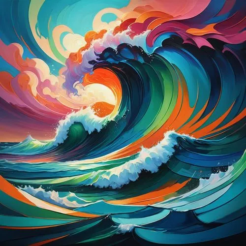 rainbow waves,japanese waves,wave pattern,ocean waves,wavevector,waves,Conceptual Art,Fantasy,Fantasy 21