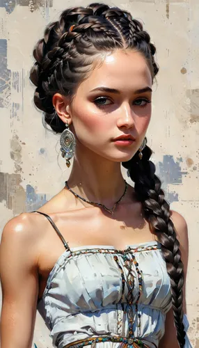 artificial hair integrations,french braid,braids,braid,hoopskirt,cornrows,steampunk,katniss,miss circassian,ancient egyptian girl,braiding,braided,mohawk hairstyle,gypsy hair,girl in a historic way,updo,fashion vector,celtic queen,milkmaid,fantasy art,Conceptual Art,Oil color,Oil Color 07