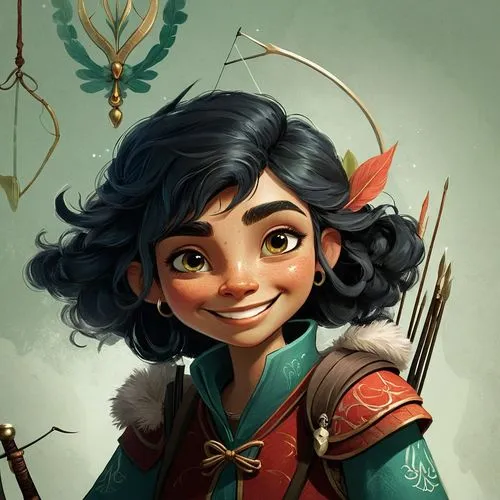 smiling,an illustration of a woman with a sword and bow,esmeralda,neera,fantasy portrait,inara,llyra,zarina,Illustration,Abstract Fantasy,Abstract Fantasy 01