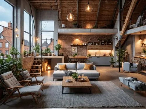 гостиная в стиле лофт,a large living room with a lot of windows,loft,lofts,apartment lounge,an apartment,modern decor,living room,Photography,General,Realistic