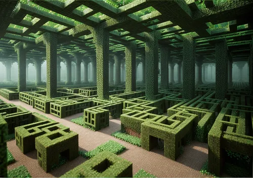 maze,fractal environment,dungeon,cubes,hollow blocks,ancient city,mausoleum ruins,catacombs,hall of the fallen,3d render,wooden cubes,tileable,labyrinth,industrial ruin,mining facility,render,cistern,virtual landscape,chamber,cubic