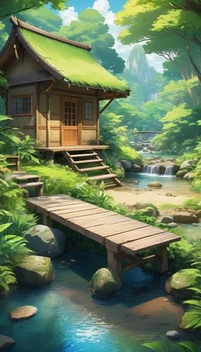 ryokan,landscape background,cartoon video game background,japanese background,japanese shrine,ryokans,Illustration,Japanese style,Japanese Style 03