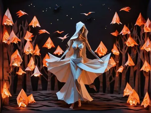 angel lanterns,fairy lanterns,luminarias,orihime,halloween background,the night of kupala,garrison,lanterns,orange robes,firelight,kupala,celebration of witches,obatala,dancing flames,walpurgisnacht,walpurgis night,sorceress,angel's trumpets,candlelights,halloween illustration,Unique,Paper Cuts,Paper Cuts 02