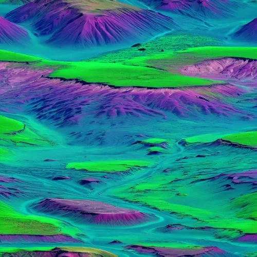 seamless multi colored green and purple alien planet terrain texture,topographer,srtm,topography,topographic,geoid,venus surface,hydrogeological,seafloor,topographical,chlorophyta,shifting dunes,icesa