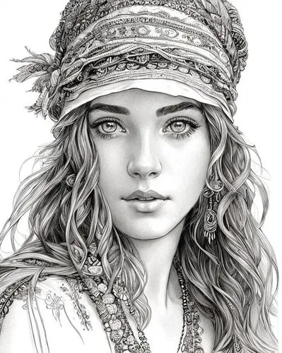 boho art style,behenna,boho art,jodha,ancient egyptian girl,bohemian art,Art sketch,Art sketch,Traditional