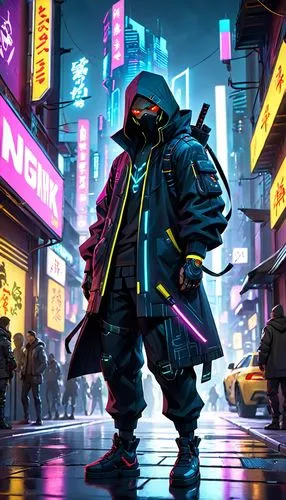 cyberpunk,cartoon ninja,cyber,ninjas,samurai,mute,ninja,hk,cg artwork,game illustration,shinjuku,neon arrows,game art,would a background,enforcer,sci fiction illustration,assassin,pandemic,shinobi,80s,Anime,Anime,Cartoon