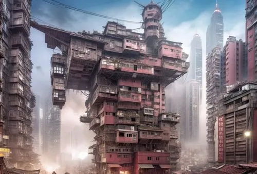 destroyed city,kowloon city,post-apocalyptic landscape,post apocalyptic,dystopian,postapocalyptic,Photography,General,Realistic