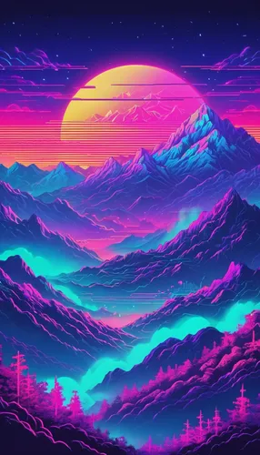 vast,dusk background,futuristic landscape,mountain sunrise,mountains,80's design,retro background,vapor,dusk,purple landscape,mountain,colorful background,ultraviolet,purple wallpaper,himalaya,hd wallpaper,volcano,horizon,80s,high mountains,Conceptual Art,Sci-Fi,Sci-Fi 28