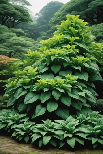 Describe the beauty of a tobacco bush in a serene garden.,siberian ginseng,smooth solomon's seal,podophyllum peltatum,intensely green hornbeam wallpaper,thick-leaf plant,forest plant,fern plant,leaf f