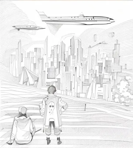 sci fiction illustration,sky space concept,concept art,jet plane,globetrotter,game drawing,space tourism,urbanization,game illustration,ufo intercept,air transport,metropolis,air transportation,travelers,prospects for the future,book illustration,science fiction,airspace,abduction,futuristic landscape,Design Sketch,Design Sketch,Hand-drawn Line Art