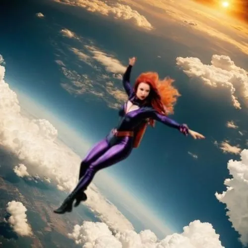 starfire,skydiver,super heroine,skydiving,skydive,captain marvel,flying girl,super woman,superhero background,zero gravity,fantasy woman,leap for joy,flying seed,leap,i'm flying,leaping,flying,leap of faith,digital compositing,sprint woman