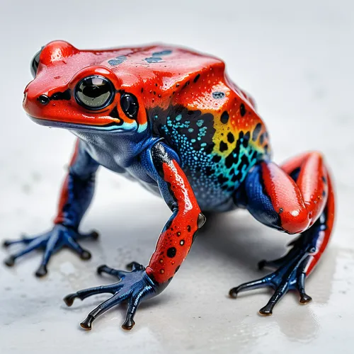 Strawberry poison dart frog, text and description, watercolor effect, white background ,poison dart frog,coral finger tree frog,coral finger frog,fire-bellied toad,oriental fire-bellied toad,pacific t