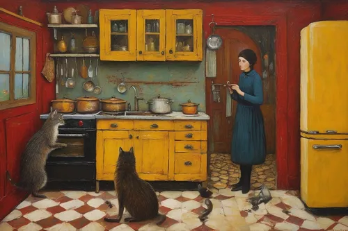 girl in the kitchen,kitchen,the kitchen,domestic cat,kitchen interior,vintage kitchen,cat's cafe,victorian kitchen,domestic long-haired cat,big kitchen,cat drinking tea,carol colman,kitchen counter,cloves schwindl inge,laundry room,kitchen work,tile kitchen,vintage cats,kitchen shop,kitchen cabinet,Illustration,Abstract Fantasy,Abstract Fantasy 15