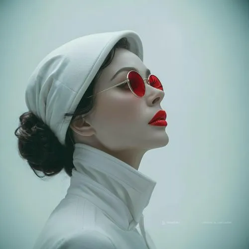 background and header,red lipstick,red lips,conceptual photography,retro woman,vintage woman,blindfold,dita,geisha girl,blindfolded,white and red,geisha,retro women,lipstick,retouching,spectacle,mime,