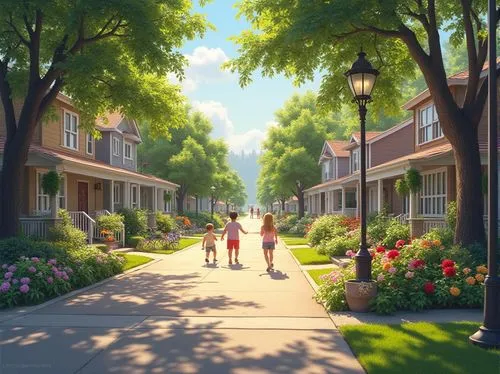 townhomes,sylvania,arrietty,townhouses,aurora village,neighborhood,kleinburg,winnetka,ghibli,studio ghibli,bungalows,kulpsville,townhome,redrow,suburbanized,elizabethtown,townhouse,springside,summer day,streamwood,Photography,General,Realistic